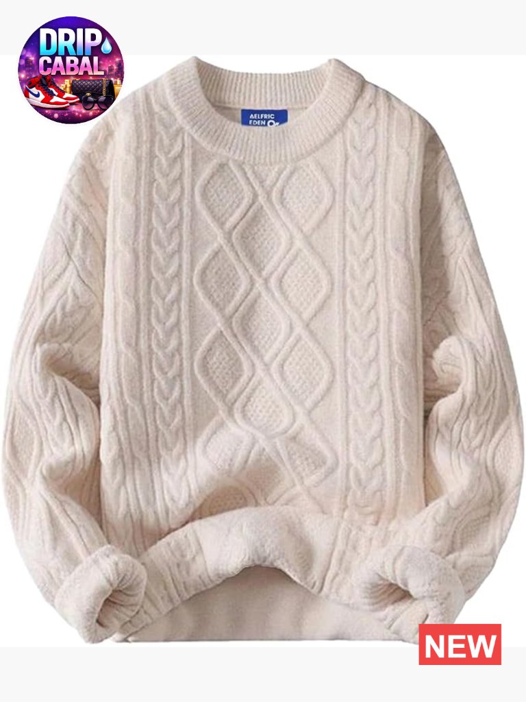 Oversized Cable Knit Crewneck Pullover Sweater Vintage Streetwear